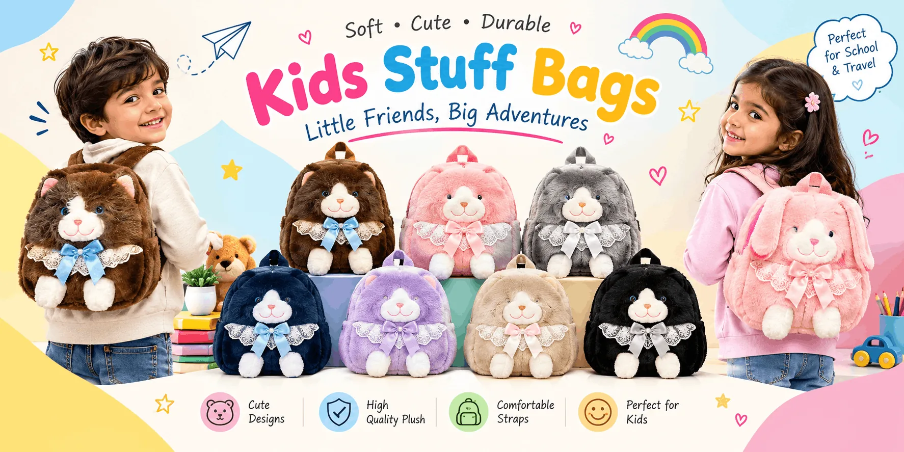 Kids Stuff Bags — Soft, Cute, Durable plush backpacks for school & travel